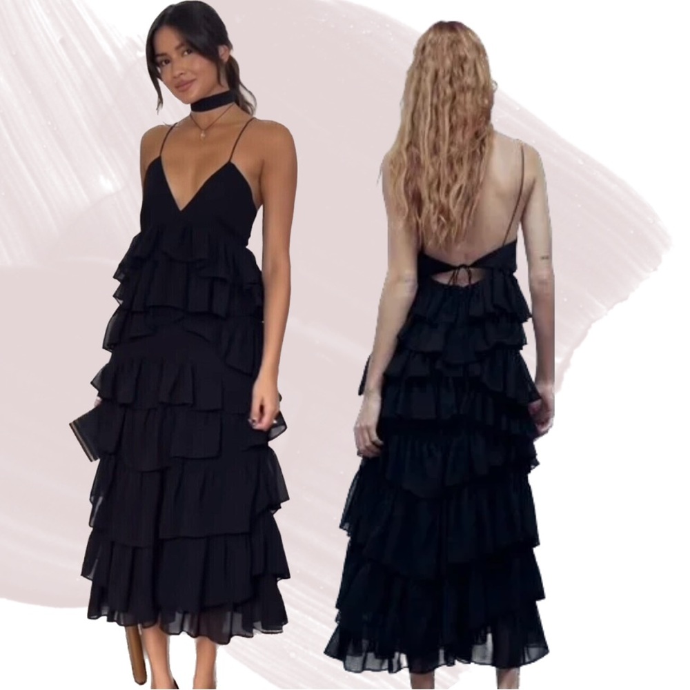 Black Ruffled Midi Dress